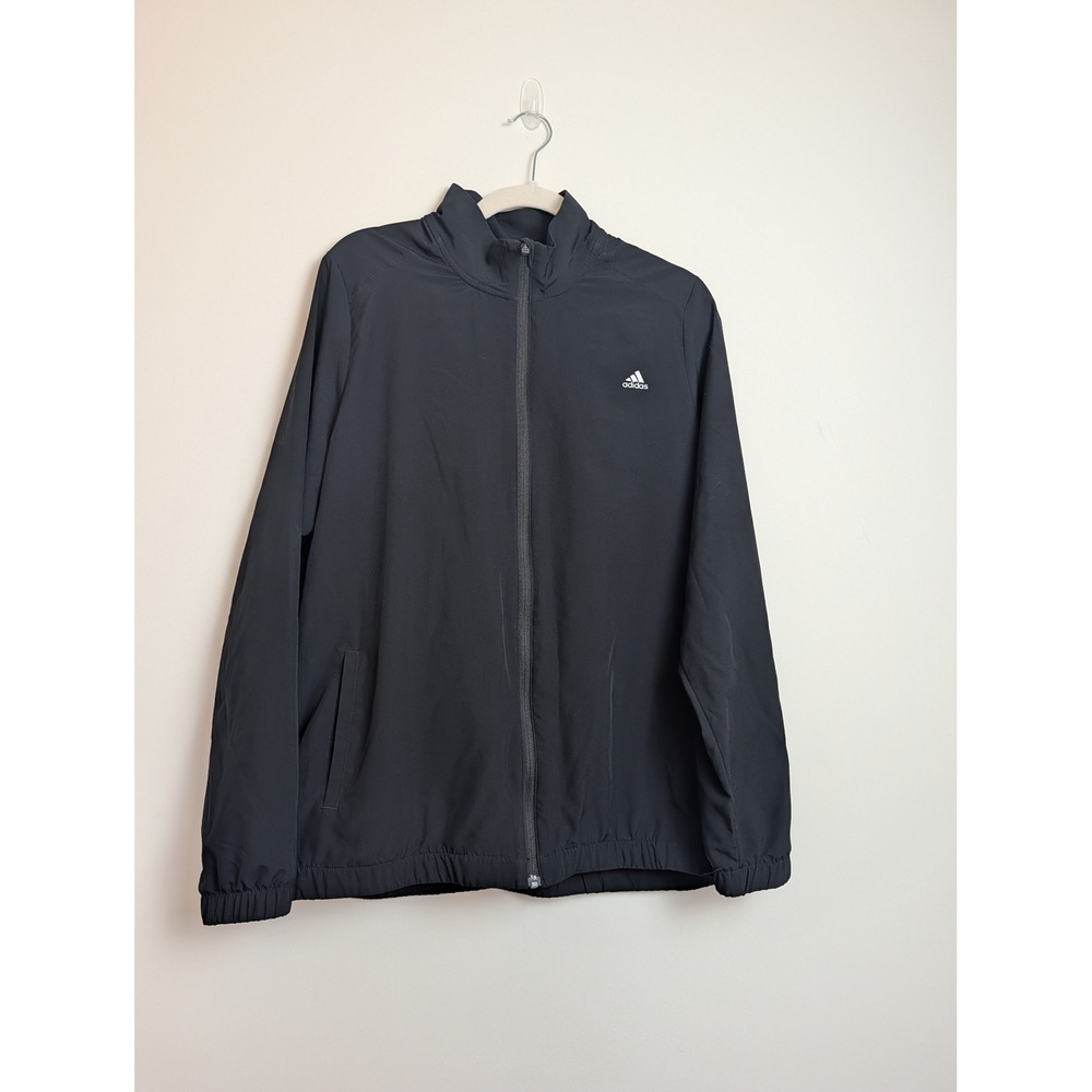 Adidas Womens XL Black Woven Windbreaker Jacket Full Zip Golf Lightweight
